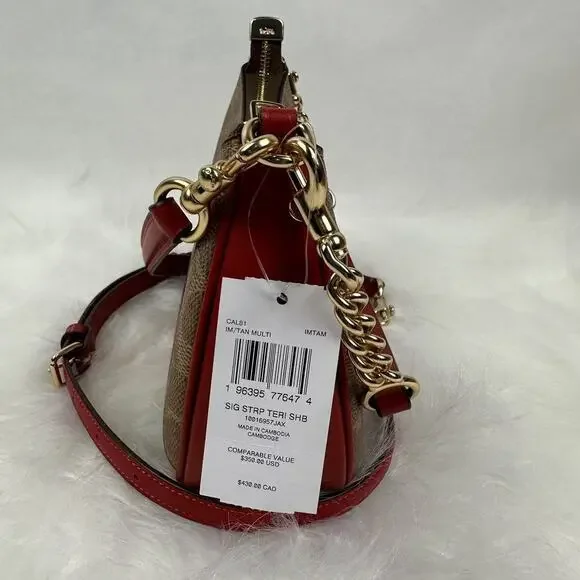 Coach Teri Shoulder Bag In Signature Canvas With Stripe In Tan Multi CAL81 NWT - Picture 6 of 10